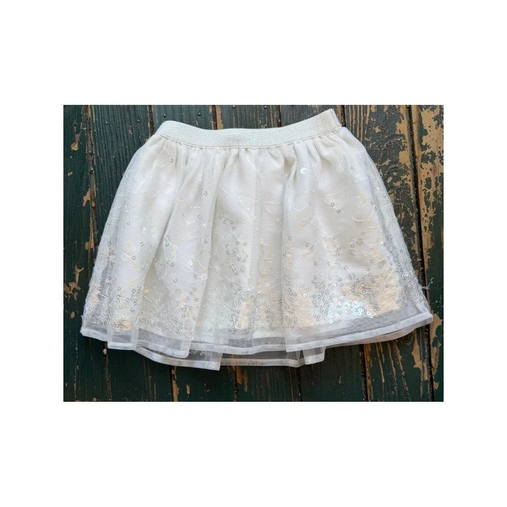The Childrens Place Girls White Sequin Tulle Skirt Size XS 4 Tutu Party Dress Up